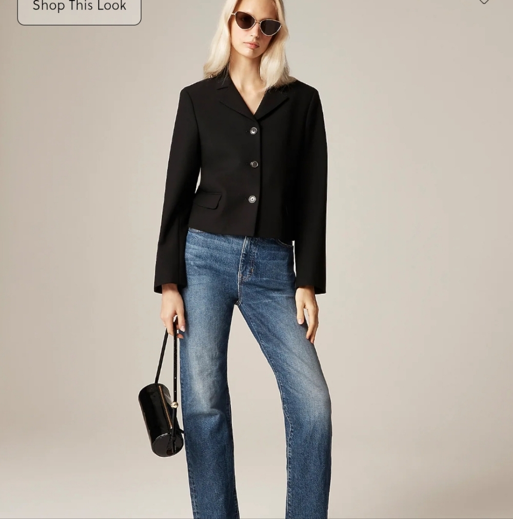 J Crew Cropped lady blazer in four-season stretch CN786 Size 2 Petite NWT Black - Picture 2 of 9